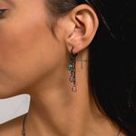 COLORED STONES LONG EARRINGS | Black Rhodium Plated