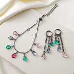 COLORED STONES LONG EARRINGS | Black Rhodium Plated